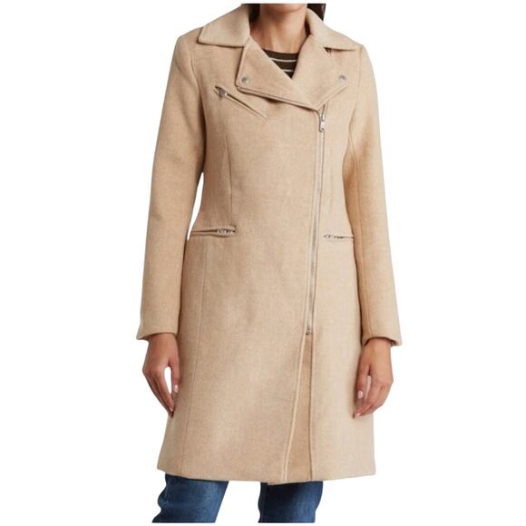 Avec Les Filles Jackets & Blazers - Avec Les Filles Twill Moto Jacket Camel Tan Beige Zipper Coat Mid Weight XL